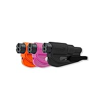 resqme Family Pack of 3, The Original Emergency Keychain Car Escape Tool, 2-in-1 Seatbelt Cutter and Window Breaker, Made in USA, Orange, Black, Pink