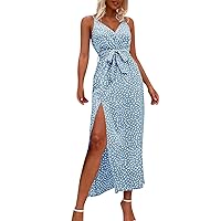 Women's Summer Dresses 2024 New Suspender Print Split Lace-Up Dress Prom Dresses, S-XL
