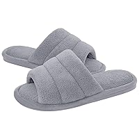 shevalues Terry Cloth Open Toe Slippers for Women Memory Foam Slip On House Slippers