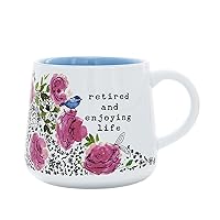 Pavilion - Retired And Enjoying Life - 18 Oz Floral Spring Pink Blue Co-Worker Present Retirement Party Meaningful Leaving Gift Coffee Cup Mug