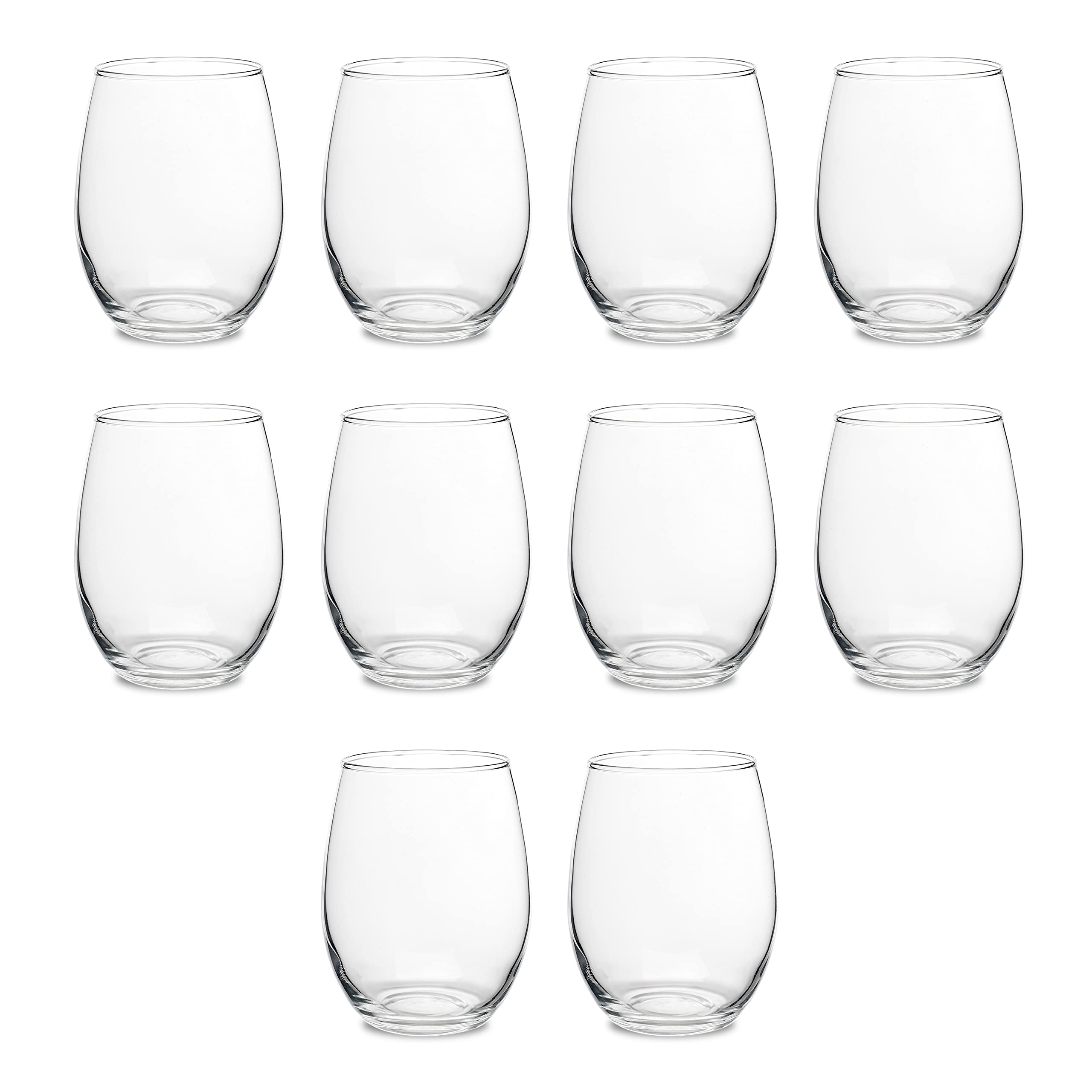 Stemless Wine Glasses by ARC Perfection 15 oz. Set of 10, Bulk Pack - Restaurant Glassware, Perfect for Red Wine, White Wine, Cocktails - Clear