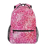 Pink Red Sparkling Leopard Kids Backpack Backpacks for Girls Silver Back Pack Casual Daypack 16 inch Laptop Bag Double Zipper Travel Sports Bags with Adjustable Shoulder Strap