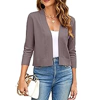 Women's Cropped Cardigan Sweater 3/4 Sleeve Open Front Bolero Shrug Sweaters Soft Cotton Knit Jacket Top