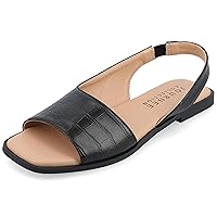 Journee Collection Womens Croco Texture Slingback D'Orsay Slip On Flats Open Square Toe Brinsley Tru Comfort Foam Sandal