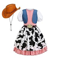 LMYOVE Cowgirl Costume for Girls, Girl Western Outfit with Hat Halloween Costume Dress Up for Toddler Kids