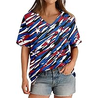 Casual Shirts for Women Summer, Women's Tops V Neck Short Sleeve T-Shirt Printed Pullover Top Shirt, S, 3XL