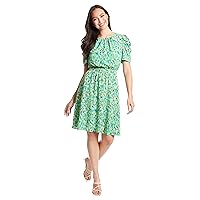 London Times Women's Pleated Jewel Neck Ruched Sleeve Inset Waist Midi