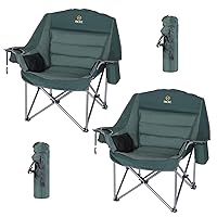 Nice C Camping Chairs, Oversized XL Padded Camping Chair, Outdoor Chair, Camp Chair, Lounge Chair, Wide&Thick, Heavy Duty 400lb, Carry Bag, Cupholder & Cooler (Two Green)