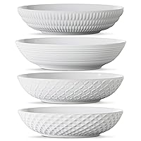Set of 4 White 34oz Porcelain Dinner Bowls - Dishwasher-Safe Textured 8.5