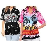 LA LEELA Women's Plus Size Hawaiian Shirt Aloha Blouse Tops Shirt Work from Home Clothes Women Beach Shirt Blouse Shirt Combo Pack of 2 Size S