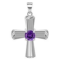 Christian Cross 925 Sterling Silver 5 MM The Round Natural Religious Gemstone Pendant (Amethyst)