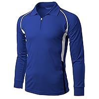 Mens Coolon Fabric Zip up Point Long Sleeve 2 Tone Collar T-Shirt