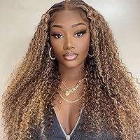 Ombre Highlight Wear and Go Glueless Wig Kinky Curly 4/27 Honey Blonde Glueless Wigs Human Hair Pre Plucked Pre Cut, 6x4 HD Lace Frontal Ready to Wear Wig 200% Density 24 inch