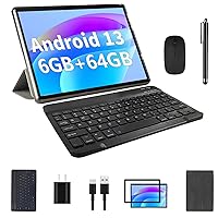 2024 2in1 Tablet PC, 10inch Android13 Tablet,Newest Wi-Fi6, 6GB+64GB with Case, Keyboard, Mouse, Stylus, 2.0GHz Quad-core, 1280 * 800 HD Touch Screen, Dual Camera, Tableta PC with Google Play Store