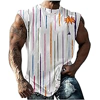 Men's Muscle Fit Tank Tops Loose Fit Sleeveless Sports Shirts Novelty Print Workout Vest Stylish Round Neck T Shirt
