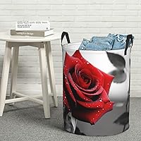 Laundry Basket Waterproof Laundry Hamper With Handles Dirty Clothes Organizer Black And White Red Rose Print Protable Foldable Storage Bin Bag For Living Room Bedroom Playroom