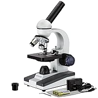 AmScope M150C-I 40X-1000X All-Metal Optical Glass Lenses Cordless LED Student Biological Compound Microscope, Silver, White, Black