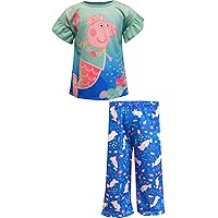 Peppa Pig Toddler Girls' Pajamas Mermaid Fun 2 Piece Sleepwear Set with Ruffled Cuffs on Sleeves