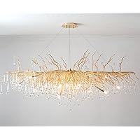 Modern Crystal Rectangular Chandelier, Gold Branch Lighting Frosted Raindrop Large Kitchen Island Hanging Light Fixture for High Ceiling, Dining Room, Foyer (L47.5 Rectangle)