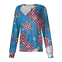 Christmas Womens Tops Button Top Print Shirts Casual Tops Crew Neck Long Sleeve Long Sleeve Tops Crop Tops