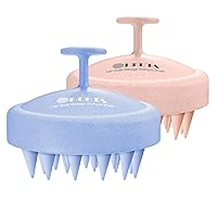 HEETA 2 Pack Hair Scalp Massager Shampoo Brush for Hair Growth, Hair Scalp Scrubber with Soft Silicone, Wet and Dry Hair Detangler, Wheat Straw Material (Blue & Flesh Pink)