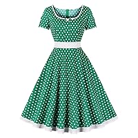 Wellwits Women's Wine Red Stripe Polka Dots Cocktail Formal 1950s Vintage Dress