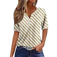 Womens Summer Tops,Short Sleeve Tops for Women Sexy V-Neck Button Boho Tops for Women Going Out Tops for Women