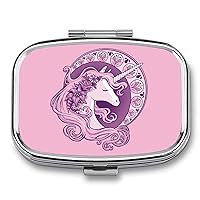 Pink Unicorn Sleep Rectangular Pill Box Portable Medicine Pill Case 2 Compartment Pill Organizer for Travel Pocket Purse