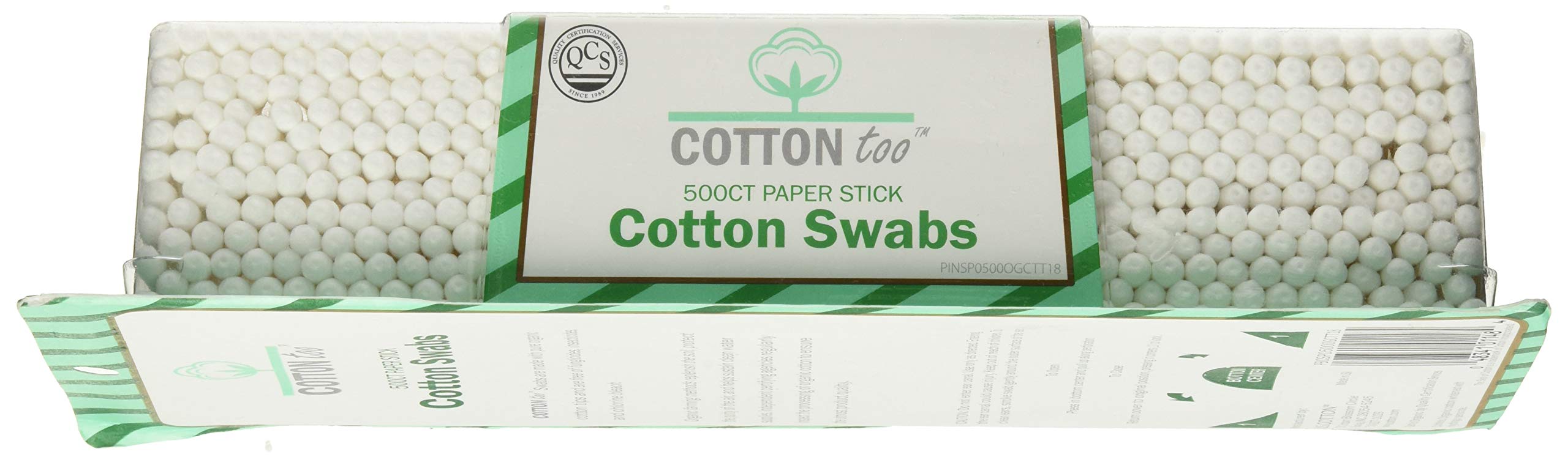 Cotton Too 500 Count Organic Cotton Swabs, 2 Pack