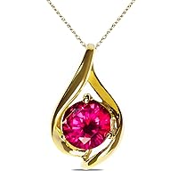 The Diamond Deal 8.00MM Lab Created Round Gemstone Birthstone Necklace Pendant Charm 10k REAL White OR Yellow Gold 18 inch 10k Gold Chain (Choose your Birthstone)