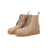 Girls Ankle Boots Lace up Low Chunky Heel Lug Sole Combat Booties Side Zipper Outdoor Dress Walking Shoes Toddler Little Kid Big Kid