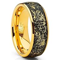 Metal Masters Co. Unisex Men's Tungsten Wedding Band Engagement Ring Star Dust and Gold Tone Metal Shavings 8mm