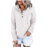 Ladies Tunic Sweatshirt Women's Pullover Hoodies Tops Casual Button Down Long Sleeve Pocket Sweatshirts
