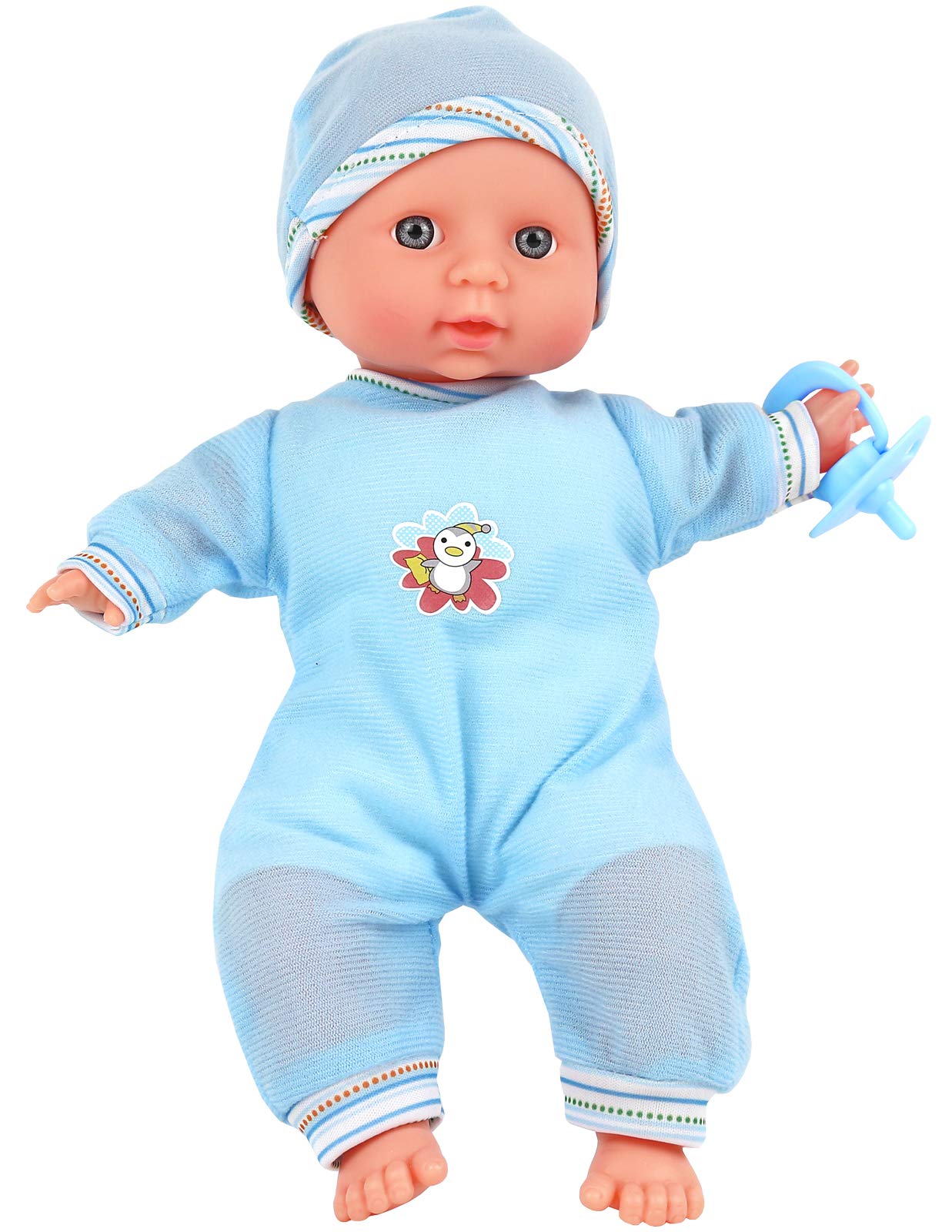 Click N' Play Realistic Baby Boy Doll with Removable Blue Outfit and Hat with Pacifier, 12 Inch Fake Baby Doll, for 2+ Year Old Girls and Boys, Toys