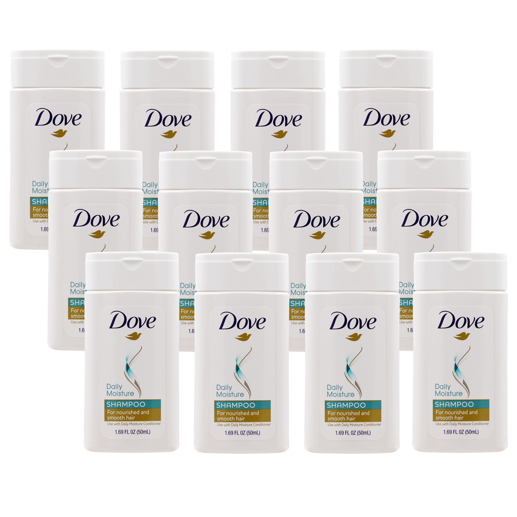 Dove Shampoo, Daily Moisture, Nourishing System for Smooth Hair, 12-Pack, 1.7 Fl Oz Each, 12 Bottles