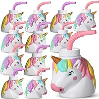 Mifoci Unicorn Birthday Party Favor Gift Supplies Unicorn Cups with Straws,10 oz Plastic Unicorn Shape Cup Reusable for Girls Birthday Baby Shower Unicorn Theme Party Supplies(Pastel Color, 12 Set)