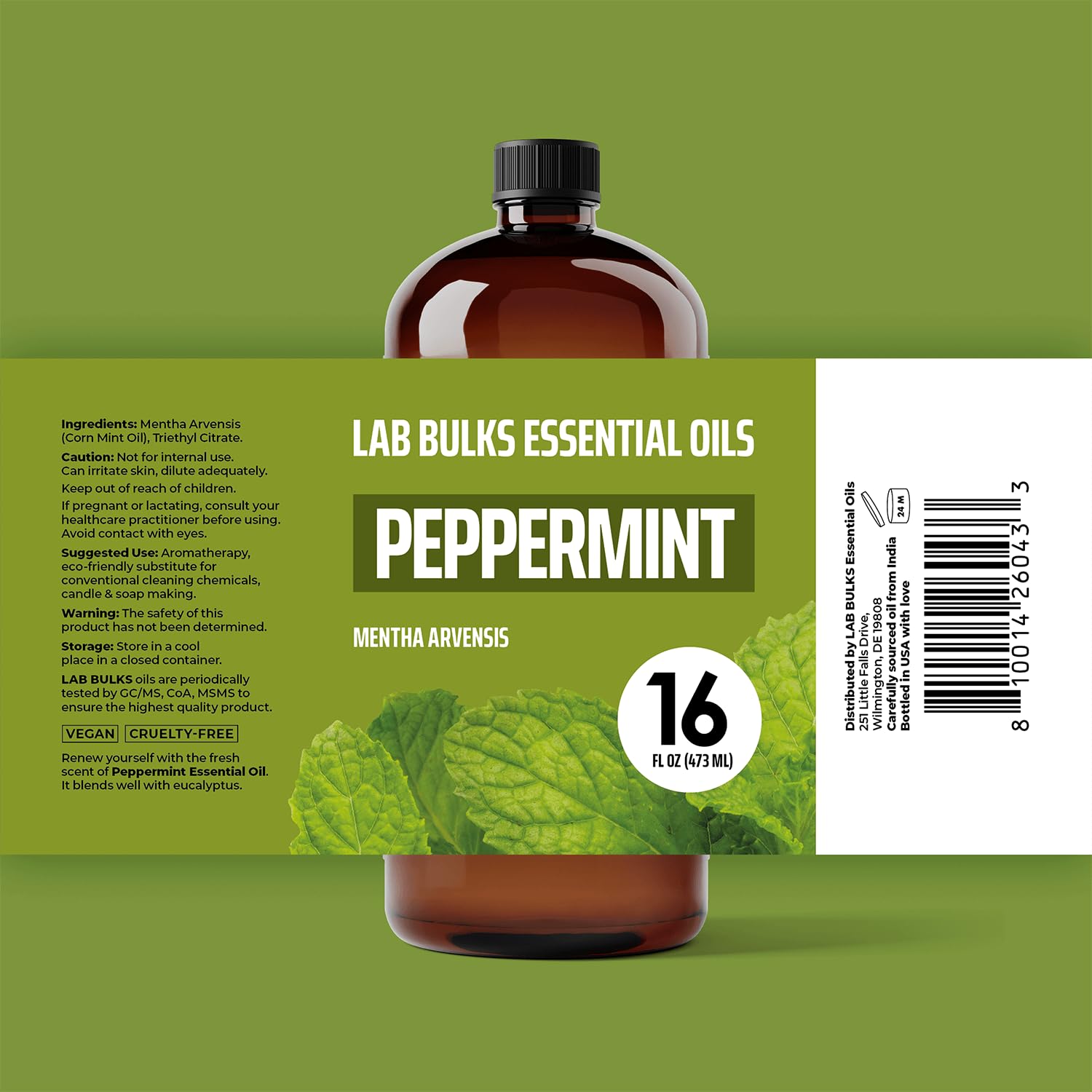 Bundle of Lab Bulks Peppermint and Eucalyptus Essential Oils, 16 oz Bottles, for Diffusers, Home Care, Candles, Aromatherapy.