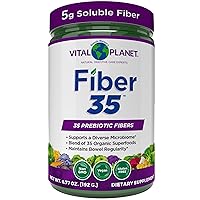 Fiber 35 Powder Diverse Fiber Supplement for Dietary Support and Occasional Constipation with 35 Prebiotic Fibers and 35 Organic Superfoods to Maintain Bowel Regularity, 6.77 oz