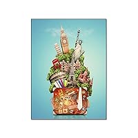 AAHARYA Travel Posters Travel Collage Home Wall Decor Art Canvas Painting Posters And Prints Wall Art Pictures for Living Room Bedroom Decor 12x16inch(30x40cm) Frame-style