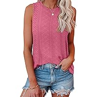 Bliwov Womens Tank Tops Eyelet Embroidery Shirts Summer Sleeveless for Women 2024 Casual Spring Scoop Neck Basic Top