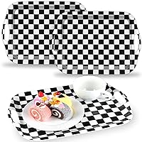 gisgfim 3Pcs Black and White Checkered Serving Trays with Handles 14 x 10 Inch Large Melamine Tray Rectangular Race Car Serving Platter Black Plaid Food Tray Melamine Dishes for Serving Dessert Plates