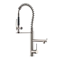 Commercial Kitchen Faucet with Pull Down Sprayer,AIMADI Modern Single Handle High Arch Pre-Rinse Spring Kitchen Sink Faucet,Brushed Nickel