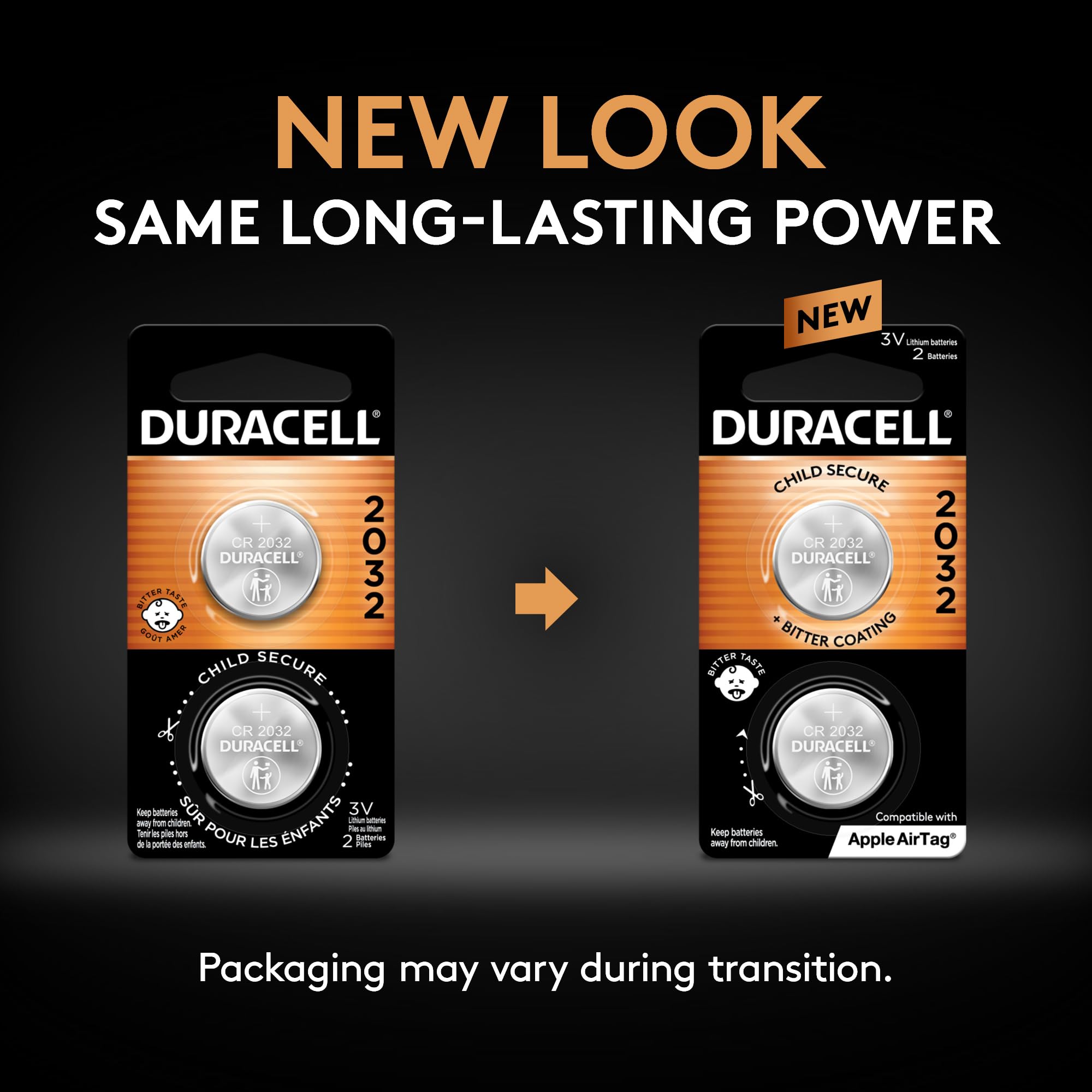 Duracell CR2032 3V Lithium Battery, Child Safety Features, 2 Count Pack, Lithium Coin Battery for Key Fob, Car Remote, Glucose Monitor, CR Lithium 3 Volt Cell