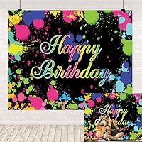 Graffiti Backdrop Happy Birthday Party Backdrops Colorful Splash Paint Black Photography Background Neon Glow in The Dark Hip Hop Style Retro Dance Birthday Decoration Photo Banner 10x8ft