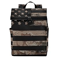 ALAZA American USA Flag With Desert Camouflage Large Laptop Backpack Purse for Women Men Waterproof Anti Theft Roll Top Backpack, 13-17.3 inch