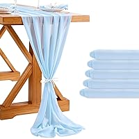 10Ft Blue Chiffon Table Runner 5 Pieces Romantic Wedding Runners 27x120 Inches Sheer Fabric for Rustic Easter Party Decoration