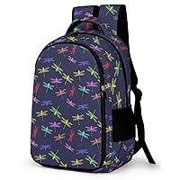 Colorful Stilized Dragonfly Insect Backpack Double Deck Laptop Bag Casual Travel Daypack for Men Women