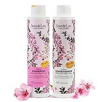 Jean & Len Almond & Keratin Shampoo and Conditioner Set, for structurally damaged hair, tames frizz, protects against hair breakage, without parabens & silicones, vegan, 2 x 10.14 Fl.OZ.