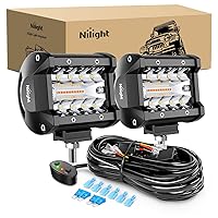 Nilight 2PCS 4Inch 60W LED Pods Spot Flood Amber White Light Bar Strobe 6 Modes Memory Function Off-Road Truck Car ATV SUV Cabin Boat with 16AWG Wiring Harness Kit-2 Lead, 2 Years Warranty