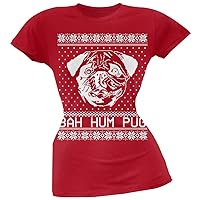 Bah Hum Pug Ugly Christmas Sweater Red Soft Juniors T-Shirt